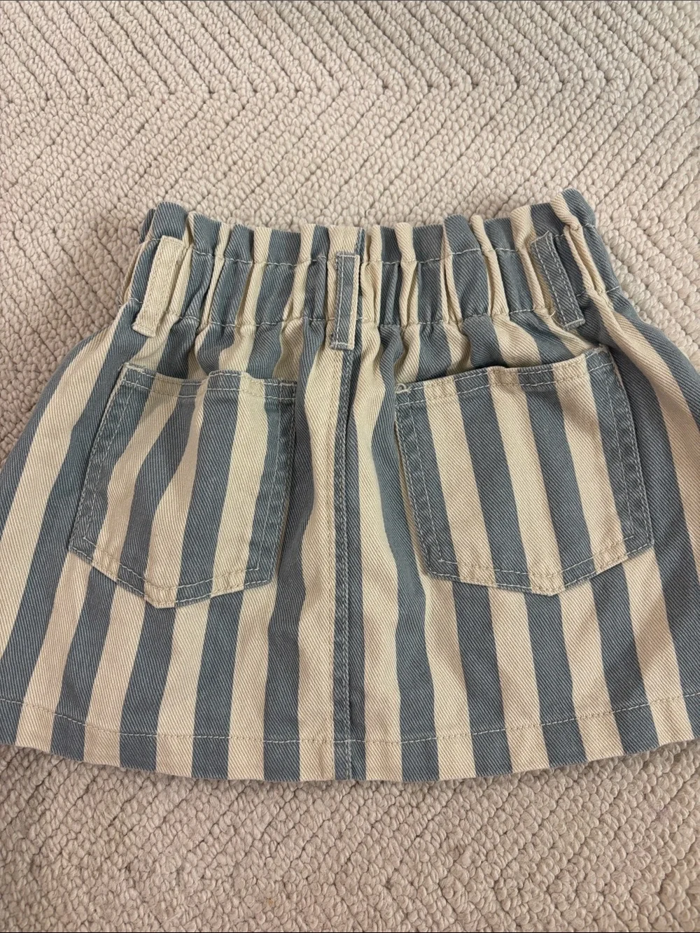Striped Blue and Cream Girls' Elastic-Waist Skirt